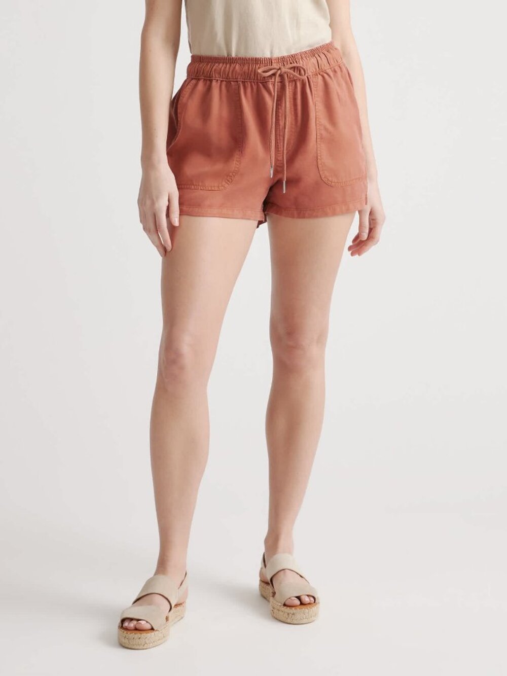 Quince Medium Versatile Linen Shorts, Rust Red color